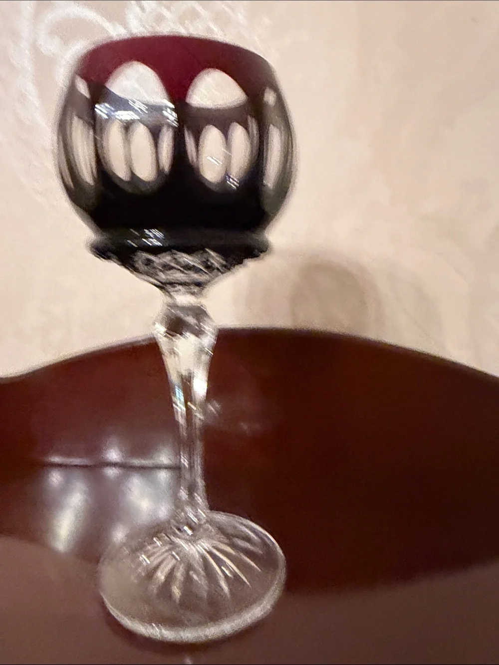 Vintage Cut to clear Cranberry Wine Glass